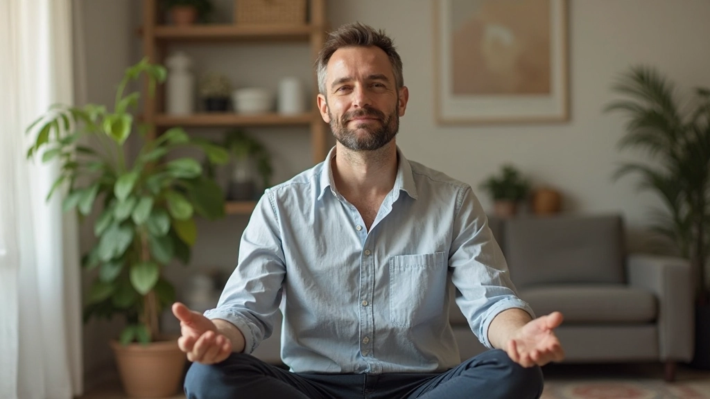 Profesionálny portrét muža pri meditácii v pokojnom prostredí s prírodným svetlom