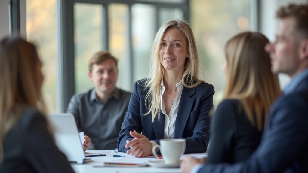 Sebavedomá profesionálka vedúca diskusiu v modernej kancelárii