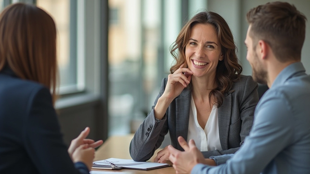 Profesionálka komunikuje s kolegom v kancelárskom prostredí s asertívnym výrazom