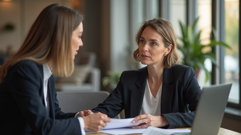 Profesionálna fotografia ženy trénerky pri poradenstve s klientom v kancelárskom prostredí